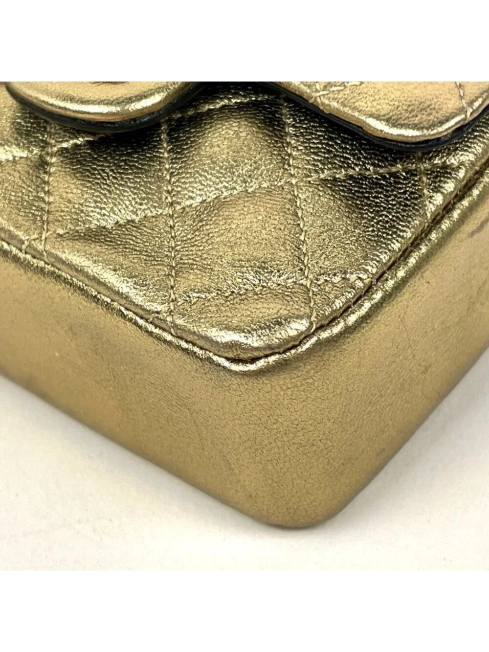 Chanel CC Logo Chain Pouch Mini Quilted Charm Leather Gold